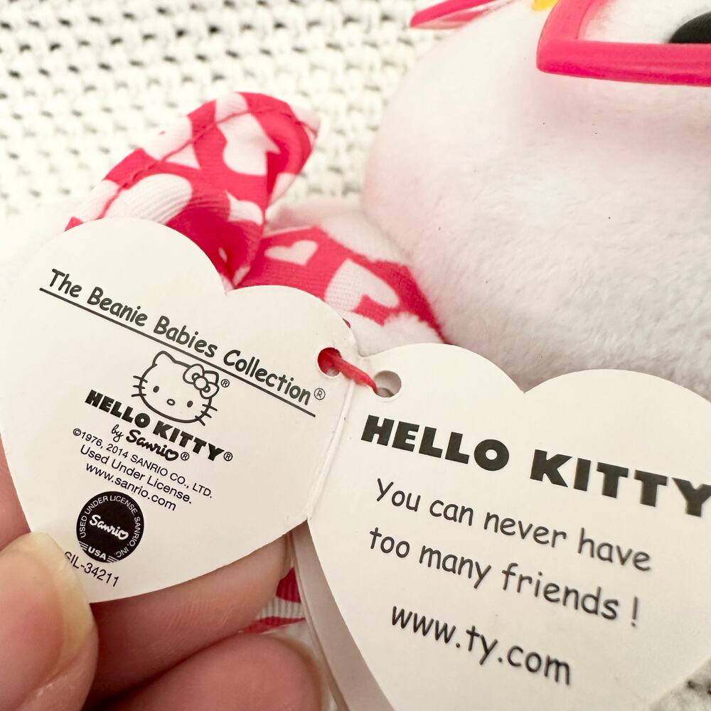 TY Beanie Baby Hello Kitty Sanrio 2014 Heart Glasses Printed Dress Bow 6" Plush - Picture 5 of 5